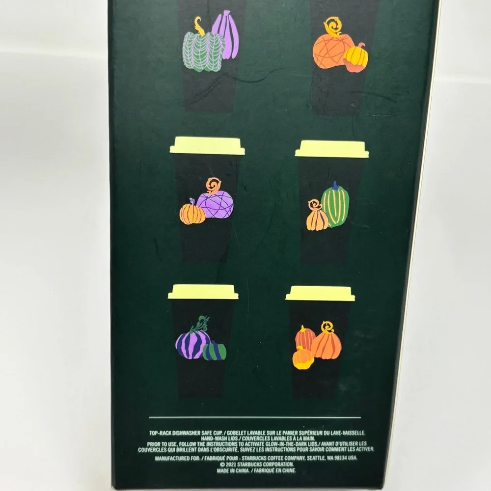 NWT STARBUCKS Halloween Pumpkin Reusable Hot Cups with Glow-In-The-Dark Lids